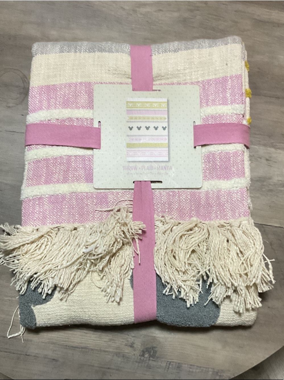 Disney Pink and Cream Striped Fringe Throw Blanket with Subtle Gray Accent